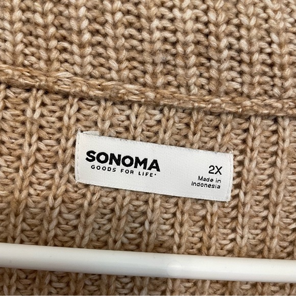 SONOMA Plus Size Quarter Zip Tunic Sweater Tan Brown White Striped 1/4 Zip Fall - Picture 4 of 15